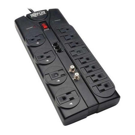 Outlet Strip, Surge, Tel/Modem/Coaxial Protection, 5-15R, 5-15P, 6 ft., Black MPN:TLP1208TELTV
