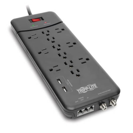 Power Strip, Surge, Coax, USB, 5-15R, 5-15P, 8 ft., Black MPN:TLP128TTUSBB
