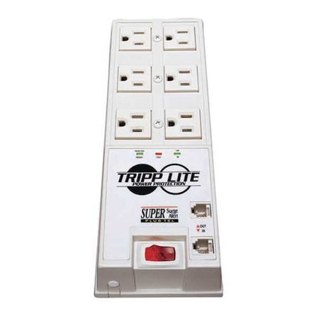 Power Strip, Surge, Tel/DSL Protection, 5-15R, 5-15P, 6 ft., Light Gray MPN:TR-6FM