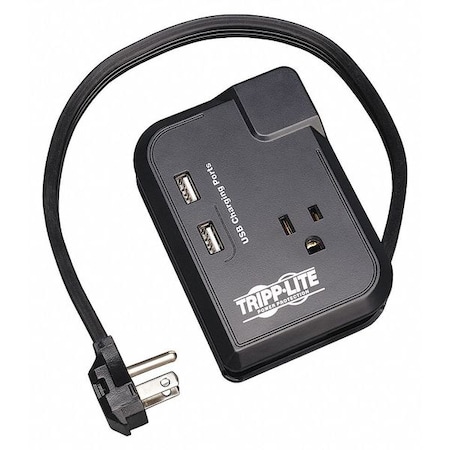 Power Strip, Surge, USB, 3 5-15R, 5-15P, 1.5 ft., Black MPN:TRAVELER3USB