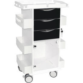 TrippNT™ Core DX Cart with Hinged Door & Railed Top White with Black Drawers 53541
