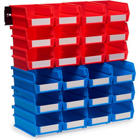 Triton Products Wall Storage Unit w/ 12 Red Bins & 12 Blue Bins & 2 Wall Mount Rails 26 pc 3-1020RBWS