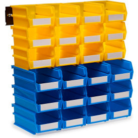 Triton Products Wall Storage Unit w/ 12 Red Bins & 12 Blue Bins & 2 Wall Mount Rails 3-1020YBWS
