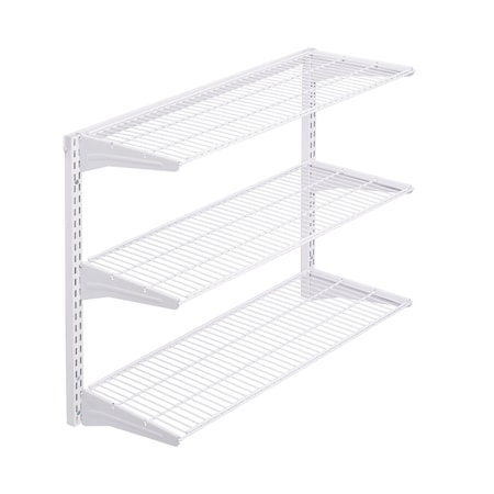 Wall Mount Shelving Unit W/ 3 Steel Wire Shelves & Mounting Hardware, White, 33