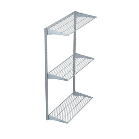 Wall Mount Shelving Unit W/ 3 Steel Wire Shelves & Mounting Hardware, Gray, 33