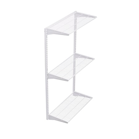 Wall Mount Shelving Unit W/ 3 Steel Wire Shelves & Mounting Hardware, White, 33