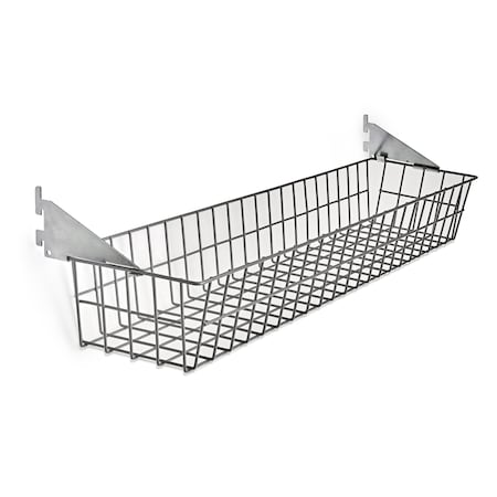 Wire Basket W/ Lock-On Hanging Brackets, Epoxy Coated Steel, Gray, 31