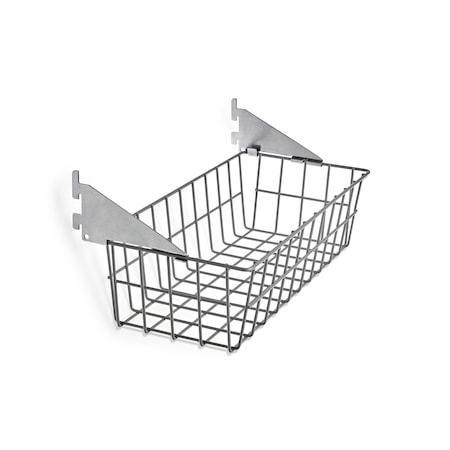 Wire Basket W/ Lock-On Hanging Brackets, Epoxy Coated Steel, Gray, 15