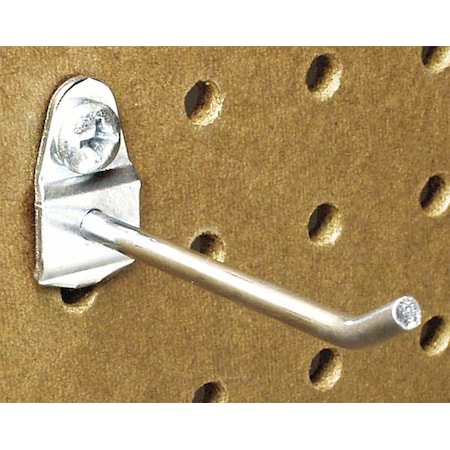 Single Rod Pegboard Hook, 2-1/2 in L, 1-1/2 in H, 3/4 in W, Circle, Steel, Silver, PK10 MPN:71313