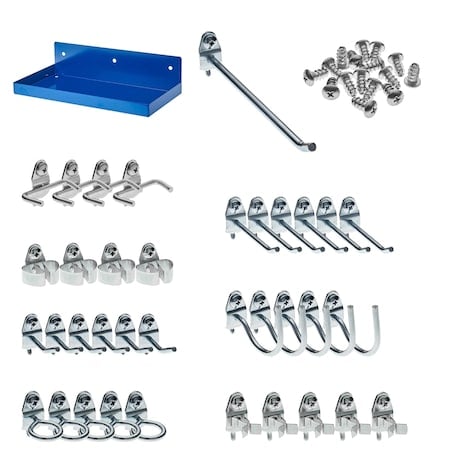 12 In. W x 6 In. D Blue Epoxy Coated Steel Pegboard Shelf 36 pc. DuraHook Pegboard Hook Assortment MPN:76126-36