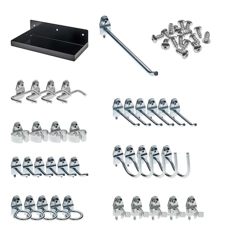 12 In. W x 6 In. D Black Epoxy Coated Steel Pegboard Shelf 36 pc. DuraHook Pegboard Hook Assortment MPN:76126BK-36