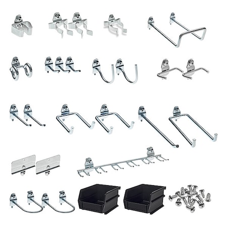 83 pc Steel Pegboard Hook & Bin Assortment for 1/8 In and 1/4 In Pegboard (79 Asst Hooks & 4 Bins) MPN:76983