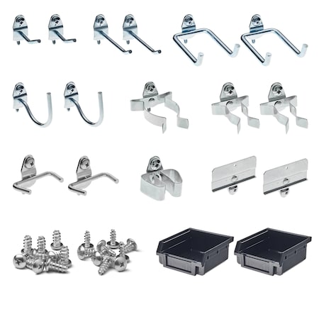 18 pc. Pegboard Hook & Bin Assortment for 1/8 In. and 1/4 In. Pegboard (16 Asst Hooks & 2 Bins) MPN:918
