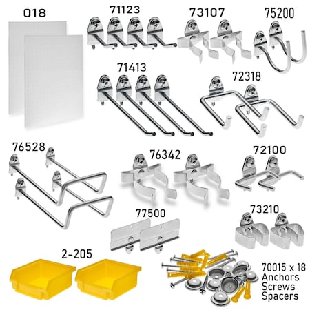 DuraHook Wall Organizer - 2 DuraBoards 24 Hooks 4 Hanging Bins and Mounting Hardware MPN:990