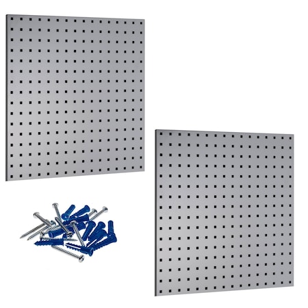 (2) Square Hole Pegboards W/ Mounting Hardware, Epoxy Coated 18-Gauge Steel, Gray, 24