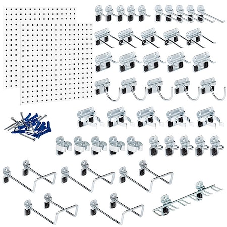 (2) 24 In. W x 24 In. H White Epoxy 18-Gauge Steel Square Hole Pegboards 46 pc. LocHook Assortment MPN:LB1-Kit