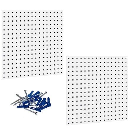 (2) 24 In. W x 24 In. H White Epoxy 18-Gauge Steel Square Hole Pegboards Mounting Hardware, PK2 MPN:LB1-W
