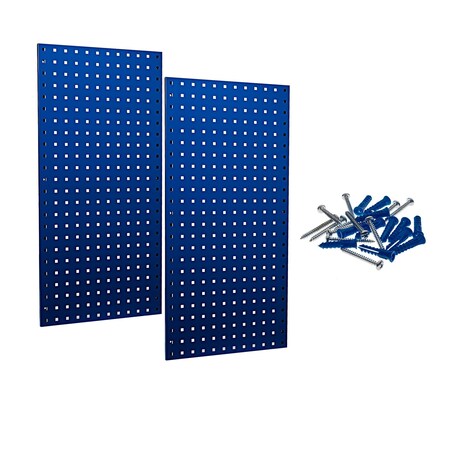 (2) Square Hole Pegboards W/ Mounting Hardware, Epoxy 18-Gauge Steel, Blue, 18