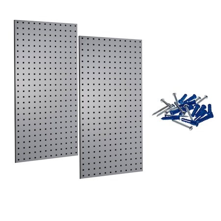(2) Square Hole Pegboards W/ Mounting Hardware, Epoxy 18-Gauge Steel, Gray, 18