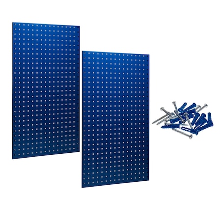 (2) Square Hole Pegboards W/ Mounting Hardware, Epoxy 18-Gauge Steel, Blue, 24