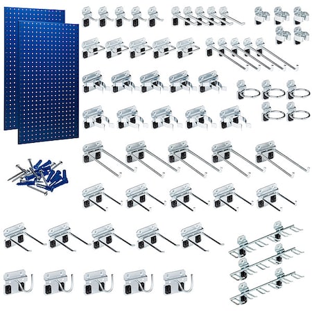 (2) 24 In. W x 42-1/2 In. H Blue Epoxy 18-Gauge Steel Square Hole Pegboards 63 pc. LocHook Assortment MPN:LB2-BKit