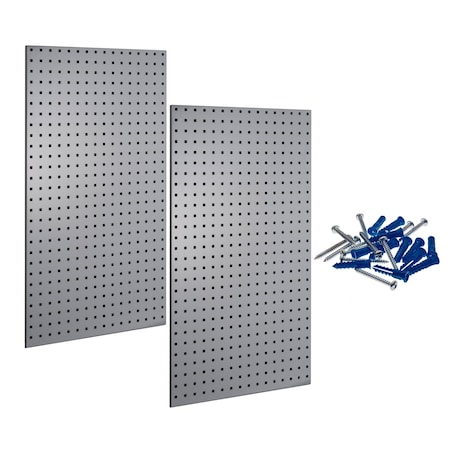 (2) Square Hole Pegboards W/ Mounting Hardware, Epoxy 18-Gauge Steel, Gray, 24