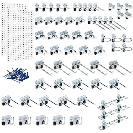 (2) 24 In. W x 42-1/2 In. H White Epoxy 18-Gauge Steel Square Hole Pegboards 63 pc. LocHook Assortment MPN:LB2-Kit