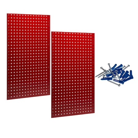 (2) Square Hole Pegboards W/ Mounting Hardware, Epoxy 18-Gauge Steel, Red, 24