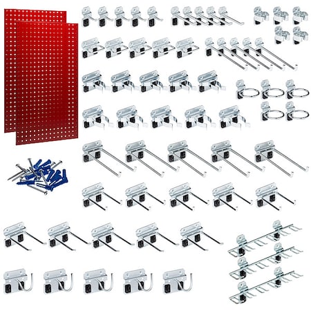 (2) 24 In. W x 42-1/2 In. H Red Epoxy 18-Gauge Steel Square Hole Pegboards 63 pc. LocHook Assortment MPN:LB2-RKit