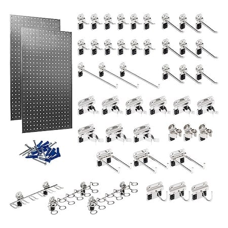 (2) 24 In. W x 42-1/2 In. H Stainless Steel Square Hole Pegboards 45 pc. Stainless LocHook Assortment, PR MPN:LB2-Skit