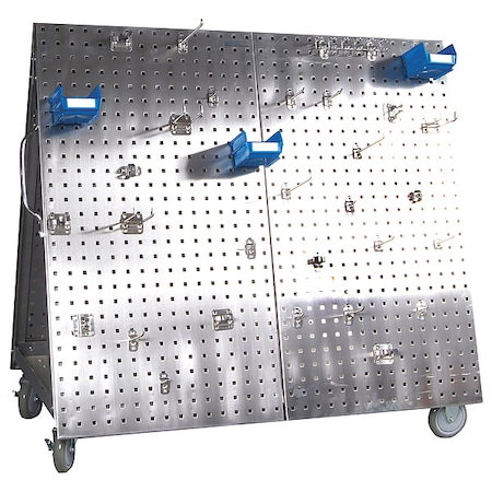 48 In. L x 46 In. H x 26-5/8 In. W Stainless Steel Tool Cart with Tray 66 pc. Stainless Steel LocHook Asst 6 Hanging Bins MPN:LBC-4SSH