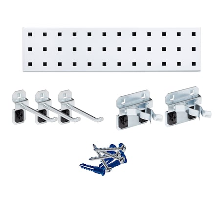 White Tool Pegboard Kit with (1) 18 In. x 4.5 In. 18-Gauge Steel Square Hole Pegboard 5 pc. LocHook Assortment MPN:LBS18T-WHT
