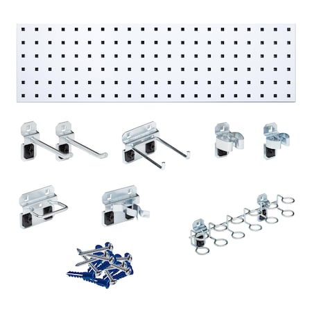 White Tool Storage Kit with (1) 31.5 In. x 9 In. 18-Gauge Steel Square Hole Pegboard 8 pc. LocHook Assortment MPN:LBS31T-WHT