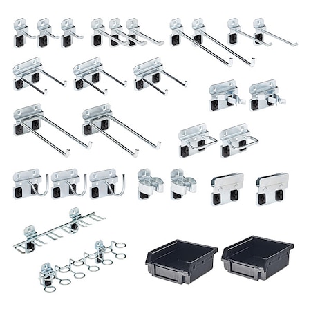 30 Pc. Steel Pegboard Hook & Bin Assortment for LocBoard (28 Asst Hooks & 2 Bins) MPN:LH3-Kit