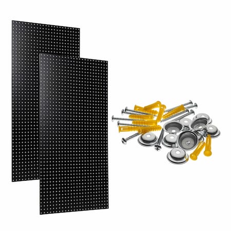 (2) Black 24 In. W x 42 In. H x 1/4 In. D High Density Fiberboard Round Hole Pegboards with Mounting Hardware MPN:PEG2-BLK