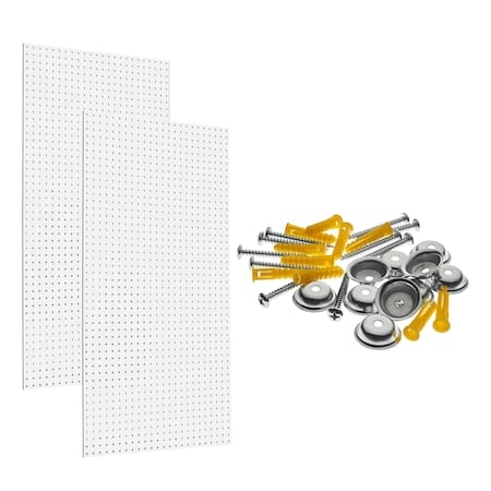 (2) Round Hole Pegboards W/ Mounting Hardware, High Density Fiberboard, White, 24