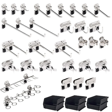 35 Pc Stainless Steel Hook & Bin Assortment for Stainless Steel LocBoard, 32 Asst Hooks & 3 Bins MPN:SSLH1-Kit