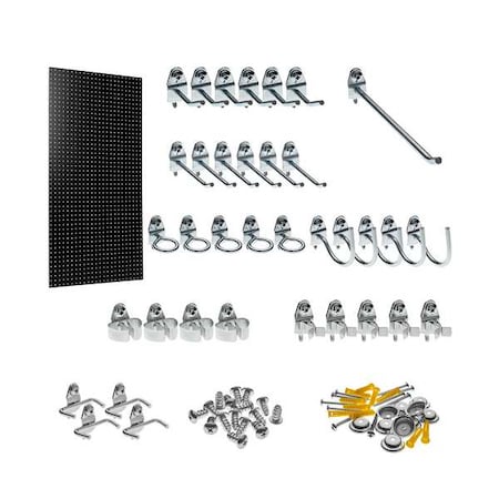 24 In. W x 48 In. H x 1/4 In. D Black Heavy-Duty HDF Round Hole Pegboard 36 pc. Locking Hook Assortment MPN:TPB-36BKH-Kit