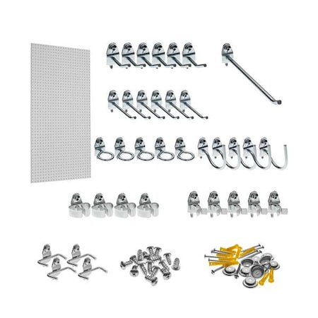 24 In. W x 48 In. H x 1/4 In. D White Heavy-Duty HDF Round Hole Pegboard 36 pc. Locking Hook Assortment MPN:TPB-36WH-Kit