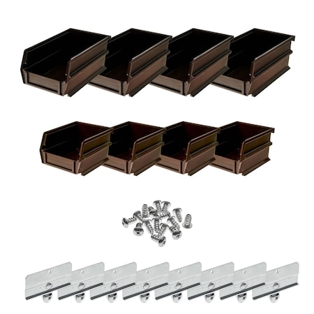 Hanging Bins and Bin Clip Kit, Polypropylene, Brown, (4) Small and (4) Large MPN:028-BR