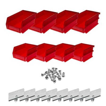 Hanging Bins and Bin Clip Kit, Polypropylene, Red, (4) Small and (4) Large MPN:028-R