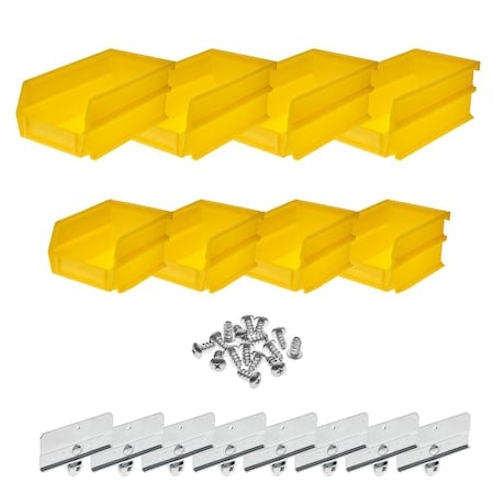 Hanging Bins and Bin Clip Kit, Polypropylene, Yellow, (4) Small and (4) Large MPN:028-Y