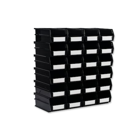 Stacking Hanging Interlocking Bins, Polypropylene, Black, 7-3/8