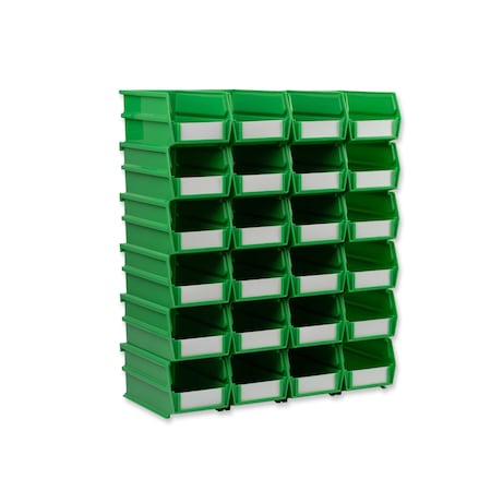 Stacking Hanging Interlocking Bins, Polypropylene, Green, 7-3/8