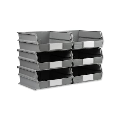 Stacking Hanging Interlocking Bins, Gray, Polypropylene, 10-7/8