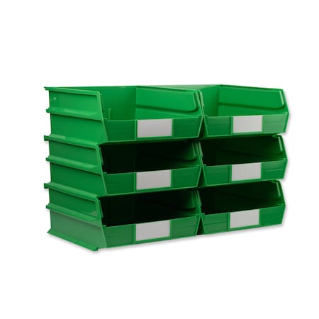 Stacking Hanging Interlocking Bins, Polypropylene, Green, 10-7/8