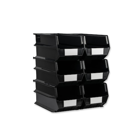 Stacking Hanging Interlocking Bins, Polypropylene, Black, 14-3/4