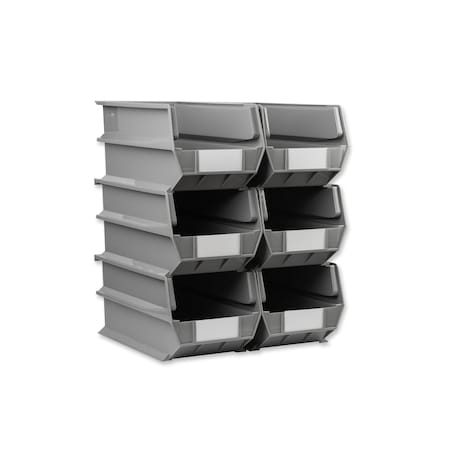 Stacking Hanging Interlocking Bins, Polypropylene, Gray, 14-3/4