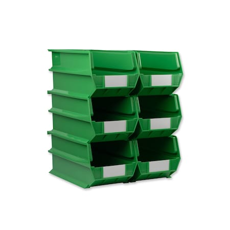 Stacking Hanging Interlocking Bins, Polypropylene, Green, 14-3/4