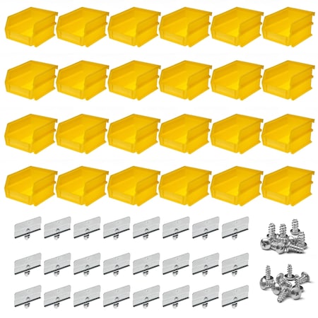 Hanging Bin & Bin Clip Kit, Polypropylene, Yellow, 5-3/8